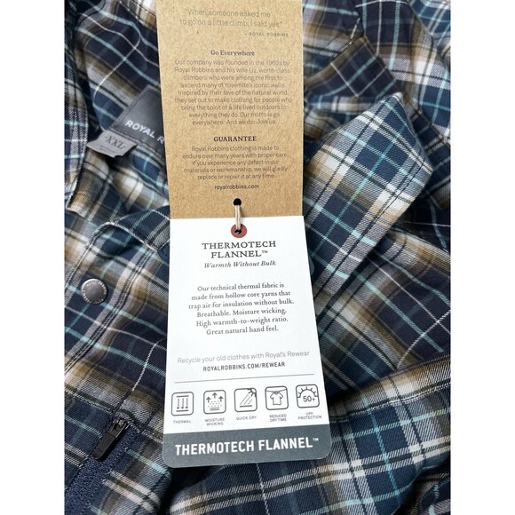 Royal Robbins Shirt Men XXL Flannel Long Sleeve Snap On UPF 50 Zip Secure Pocket - Picture 12 of 12